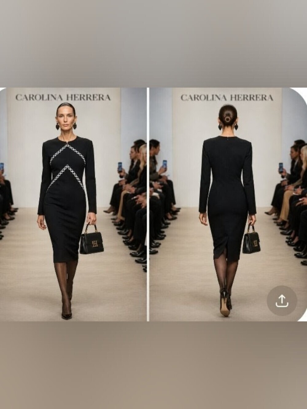 CAROLINA HERRERA 12 BLACK WHITE BEADED CHEVRON DESIGN SHEATH KNEE LENGTH DRESS